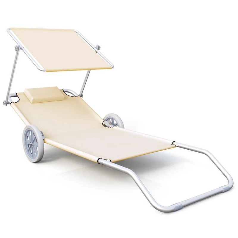 

Folding simple modern beach chair with wheels, sun lounger