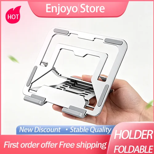 Portable Foldable Aluminum Alloy Laptop Stand 6‑Level Height Adjustment Hollow Cooling Non‑Slip Notebook Holder Laptop Tablet