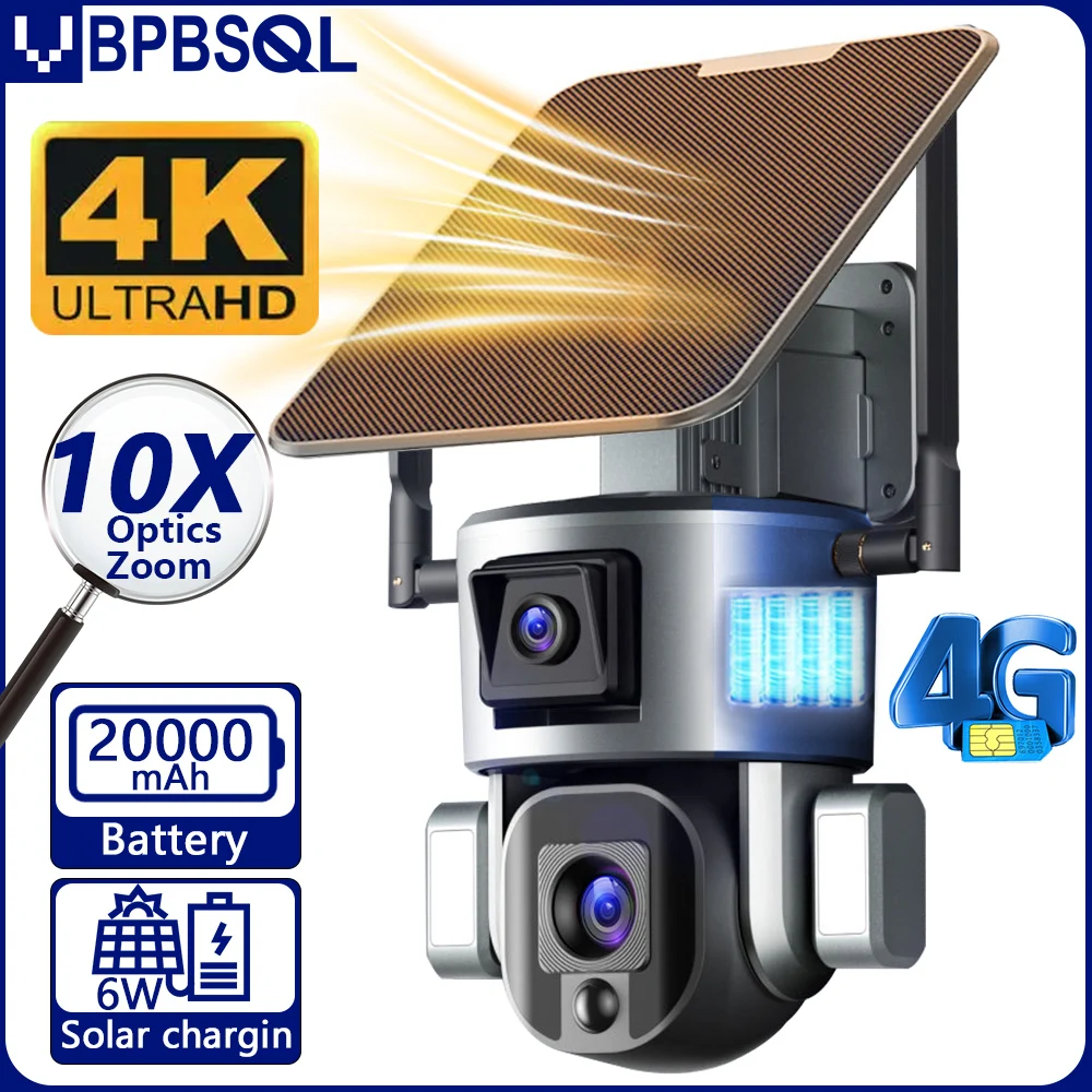 

4K 4G Wireless Solar Camera 8MP WiFi Dual Lens 10X Optical Zoom Solar Panel Humanoid Tracking PTZ Security Cam IP66 Waterproof