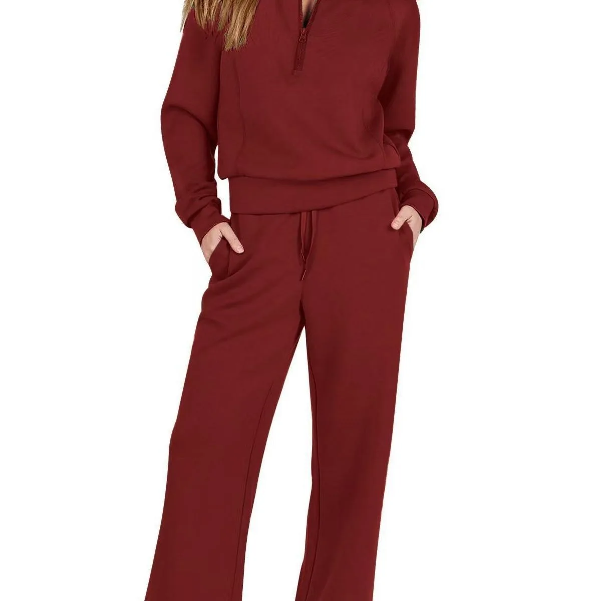 Pant Sets Solid Pullover Women Sweatshirts Wide Leg Pants Two Pieces Tracksuit Pockets Sports Casual Hoodies Solid Loose