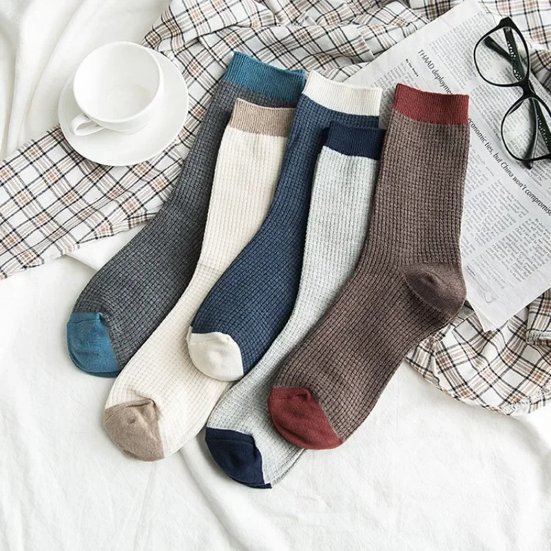 Mens Socks Solid Color Autumn Winter Middle Tube Socks Men Male Wool Cashmere Thermal Solid Color Black Gray Elastic Long Socks