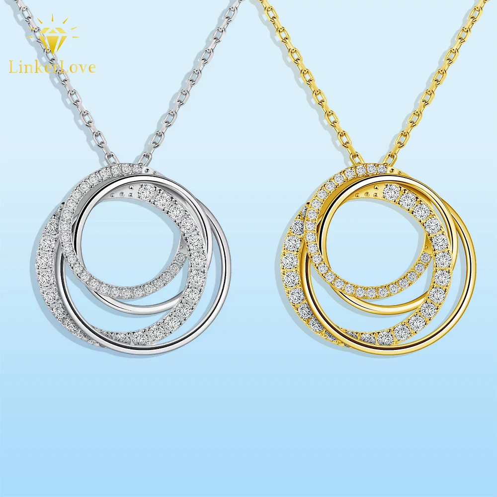 

LinkerLove Gold Moissanite Necklace Diamond Four Circle Pendant Chain for Women S925 Sterling Silver Bridal Wedding Fine Jewelry