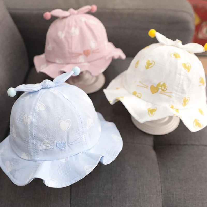 Heart-shaped Embroidered Buckle Hat Cartoon Cute And Soft Newborn Baby Fisherman Hat Outdoor Sun Protection Children's Sun Hat