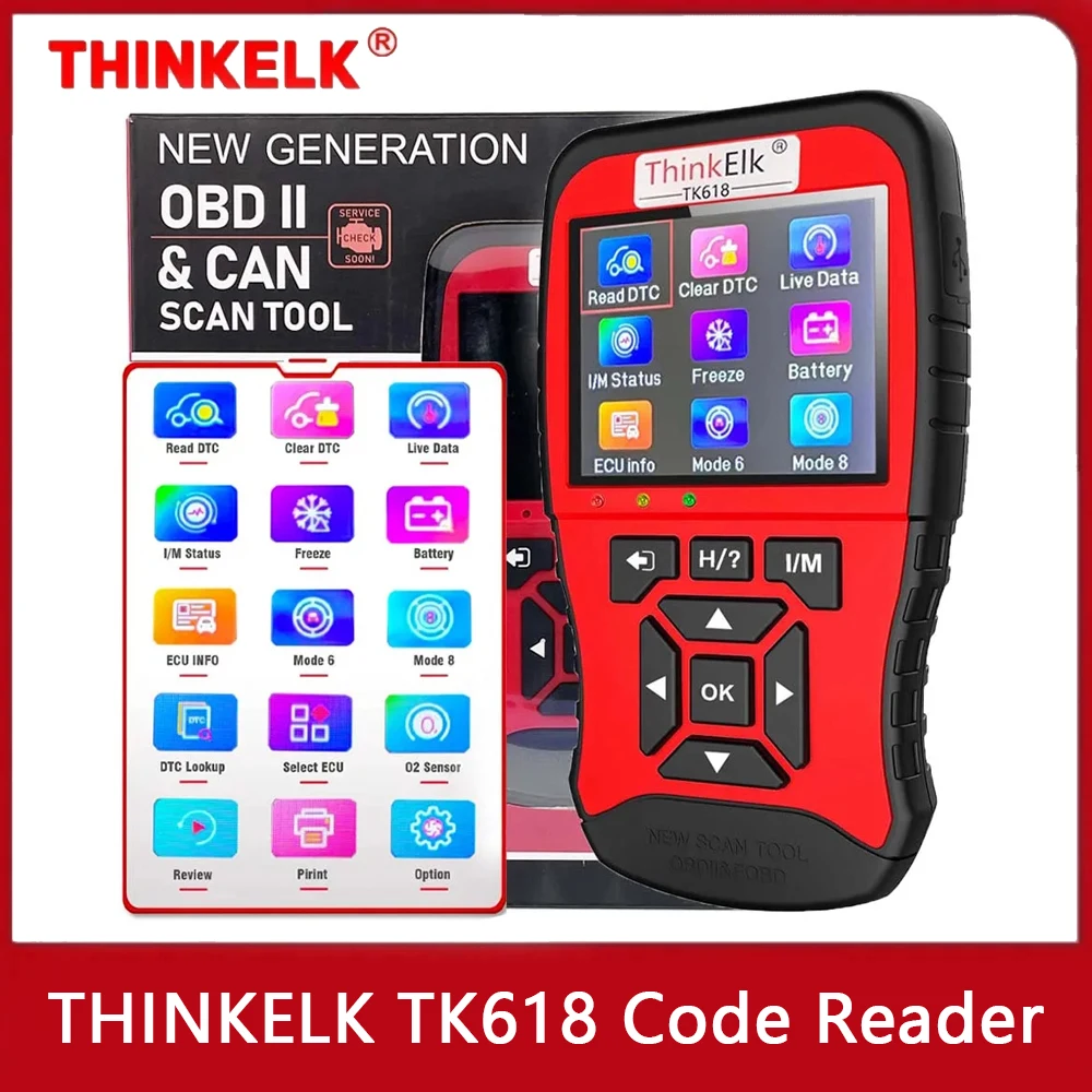 

THINKELK TK618 Code Reader Car OBD2 Diagnostic Scanner Tools Check Engine Code Reader Automotive Code Reader Battery Freeze Fram