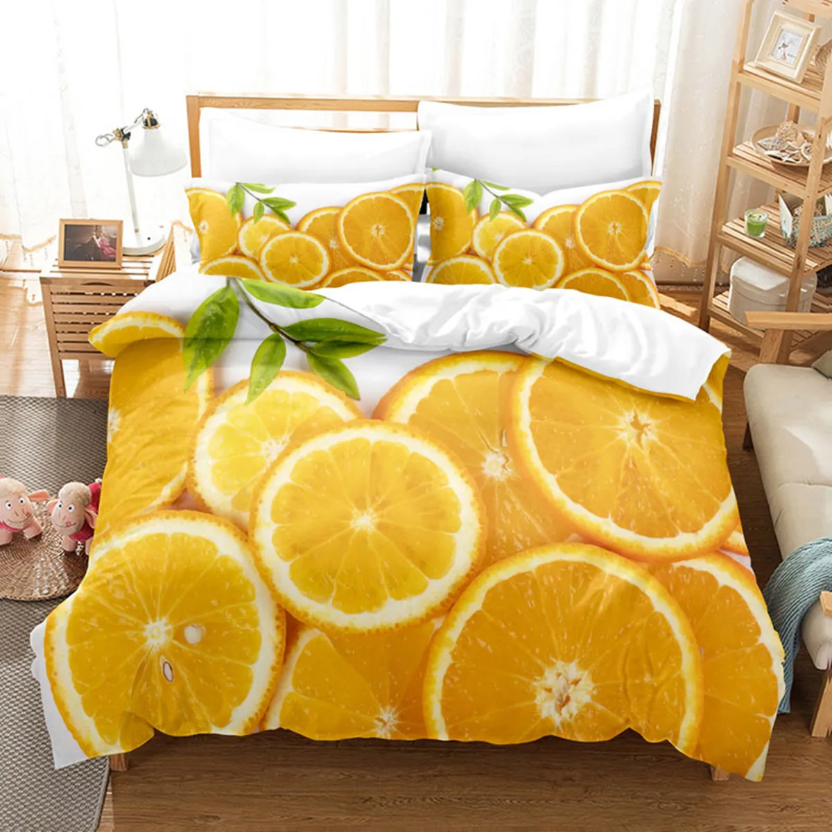 All Kinds of Fruit Summer Duvet Cover Bedding Queen Size Lemon Orange Strawberry Watermelon Pineapplef for Children Girls Boys