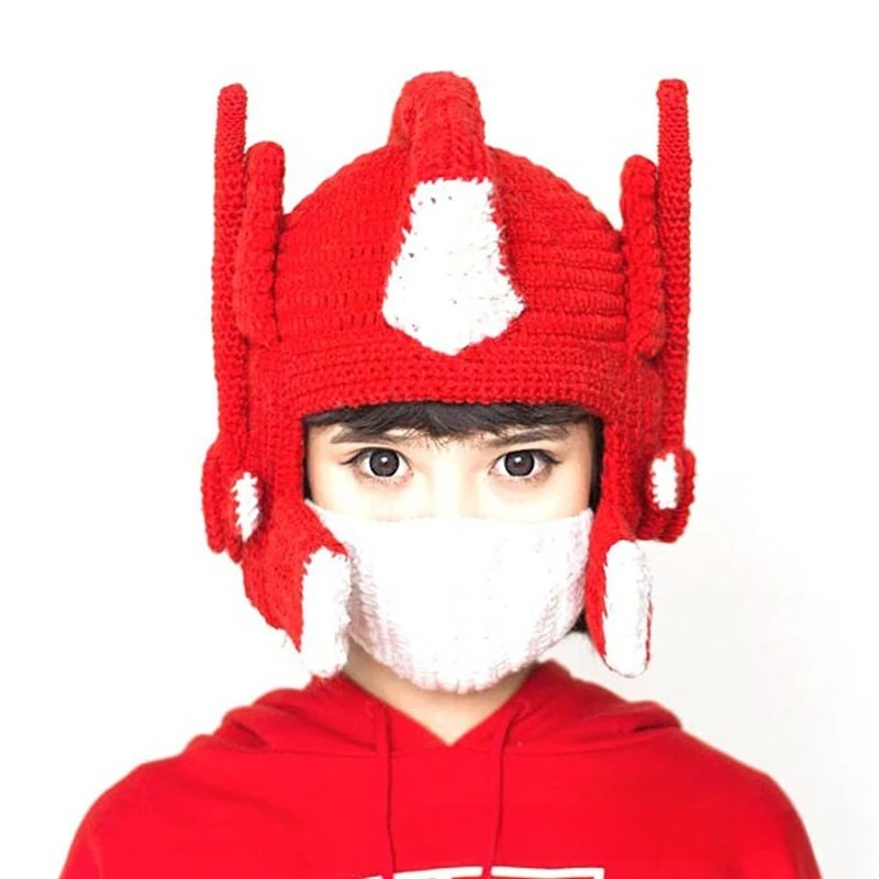 หมวกไหมพรมถักมือรูปหมวกออพติมัส ไพรม์ แปลงร่างฤดูใบไม้ร่วง-ฤดูหนาว ของขวัญคริสต์มาส ของใช้ในชีวิตประจำวัน
