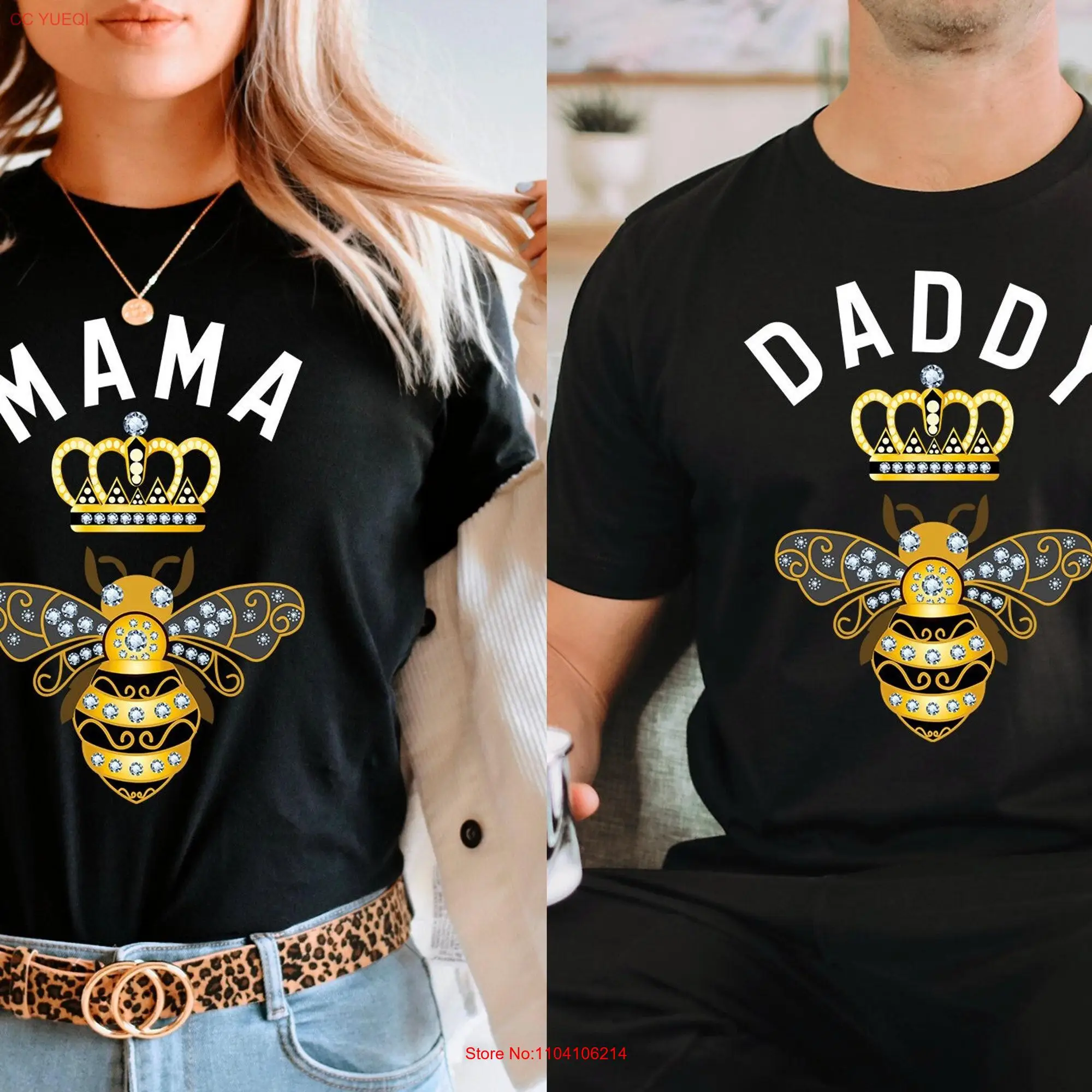 Mama Bee T Shirt Daddy New Mom Mothers Day for to Womens Bumble Beekeeper long or short sleeves