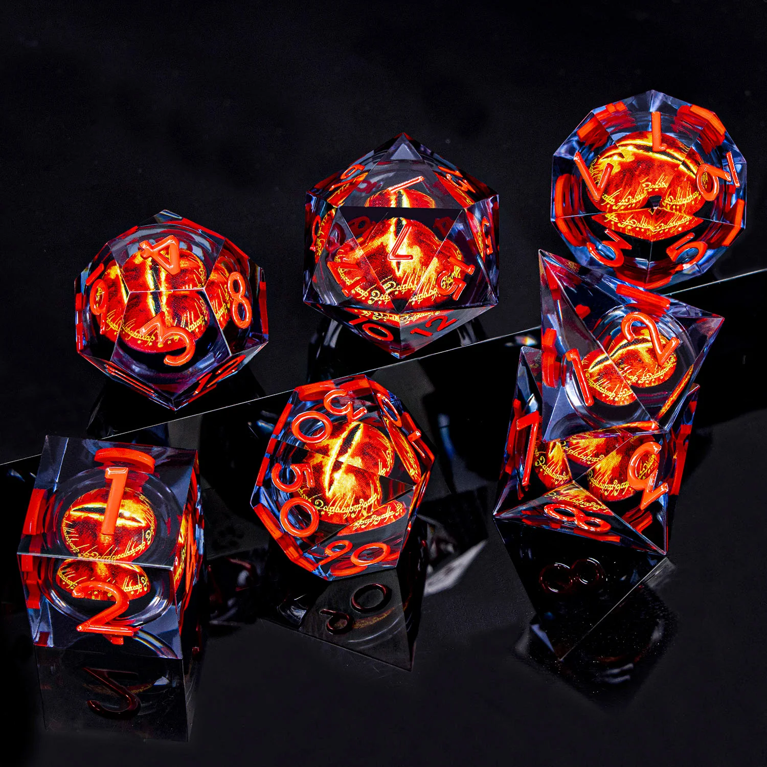 7 قطعة تدفق السائل الأساسية عين Sauron D20 Dnd حافة حادة الراتنج مجموعة نرد D و D الزنزانة والتنين لعب الأدوار ألعاب D & D النرد