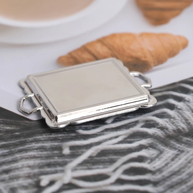 ▶1:12 Dollhouse Miniature Silver Metal Tea Coffee Tray Tableware Set