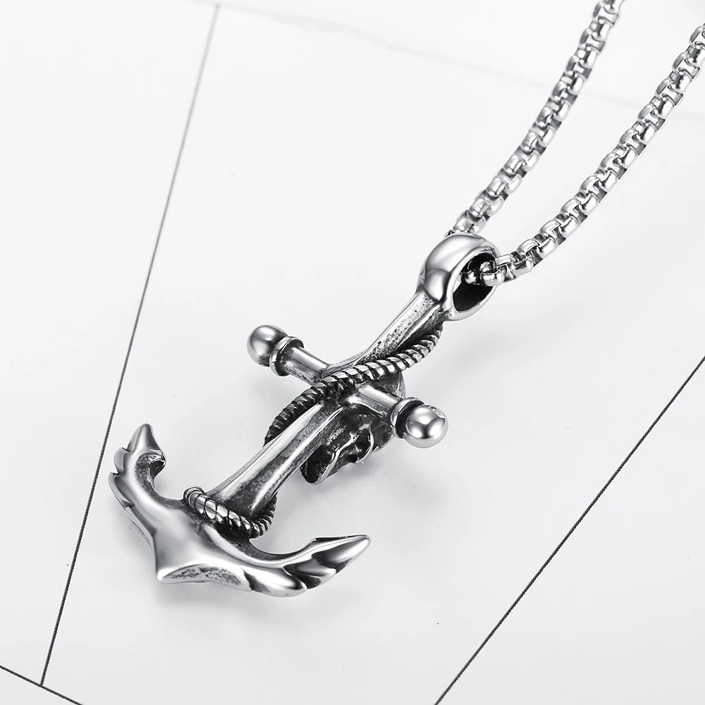 Skull Anchor Pendant Necklace Charms Men Women Stainless Steel Pendant Punk Hip Hop Unique for Male Boy Fashion Jewelry Gift