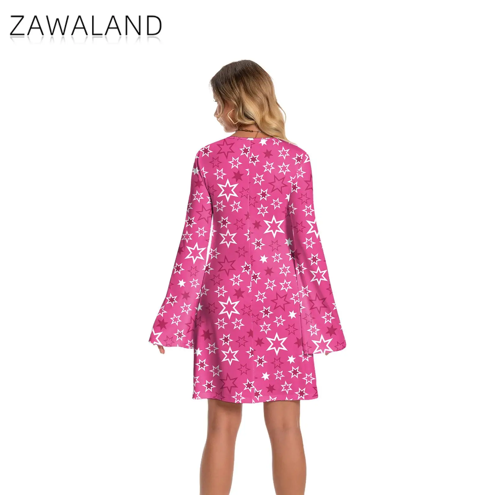 Zawaland Fashion Women's Pink Dresses Holiday Casual Loose Floral Sleeve Dresses New 2024 Long Puff Sleeve Summer Beach Dress