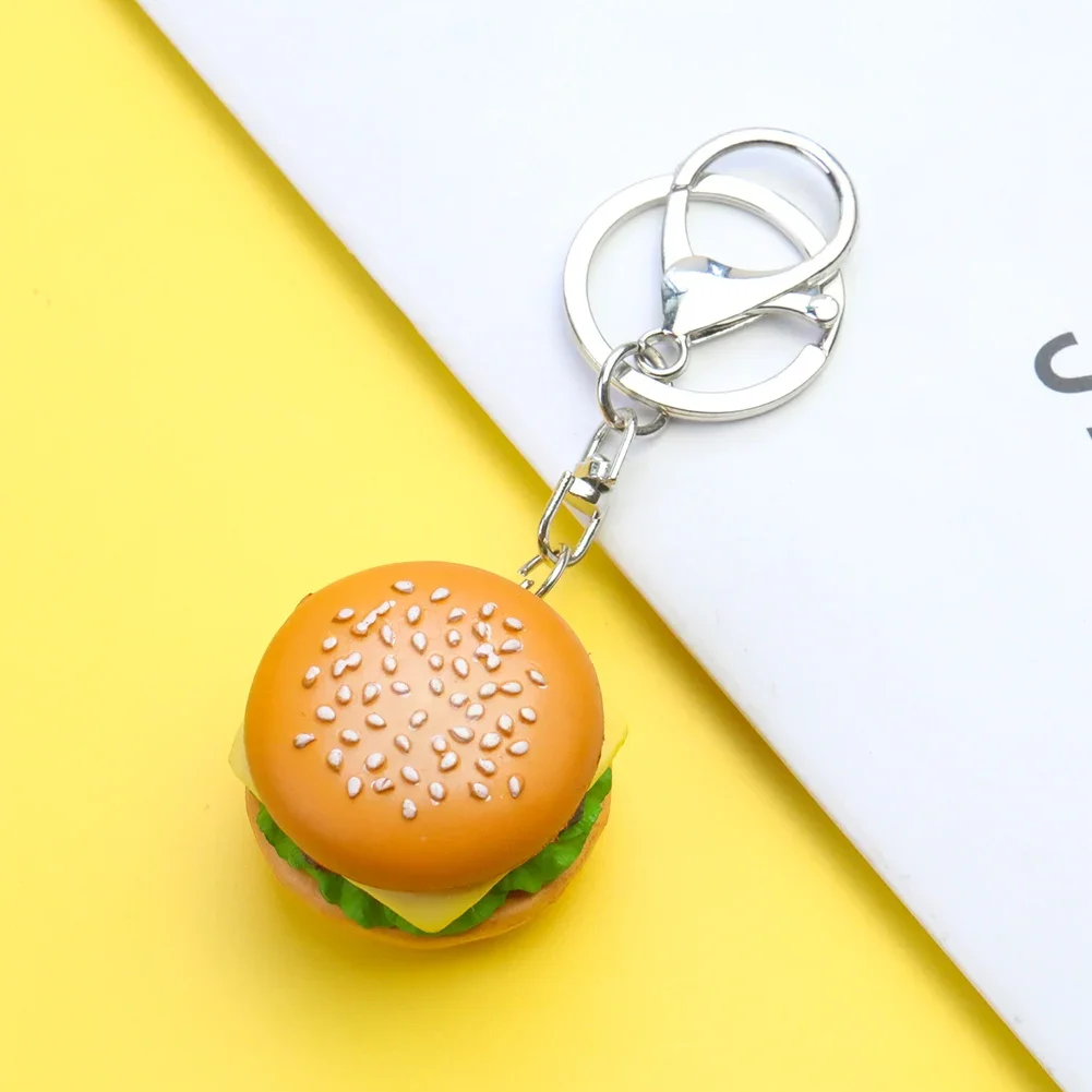 Fashion Creative Simulation Food Hamburger Sapid PVC Keychain Handcrafted Accessories Mobile Phone Car Pendant Bag Hanging Gift