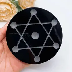 Natural Black Obsidian Circle Disk Base Round Plate Chakra Scrying Mirror Crystal Quartz Magic Stone Healing Home Office Decor