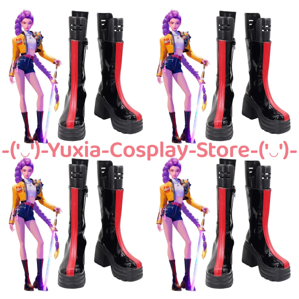 

Yuxiacosplay! Rumi Cosplay Shoes Anime Game Character Prop PU Leather Boots Halloween Carnival Party Costume