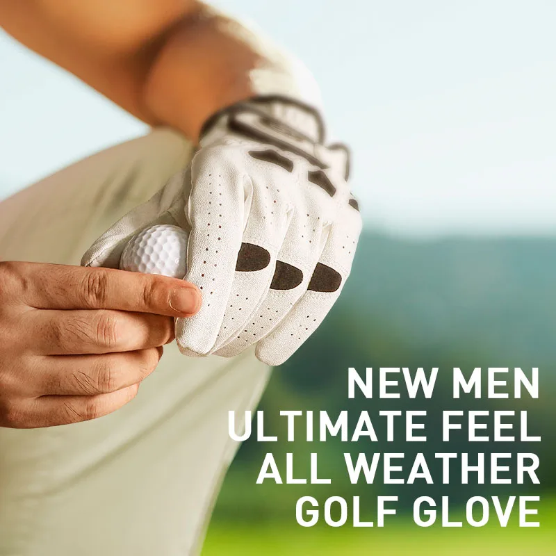 Men's Golf Glove Left Hand Right with Ball Marker Value 2 Pack, Weathersof Grip Soft All Weather Comfortable Fit