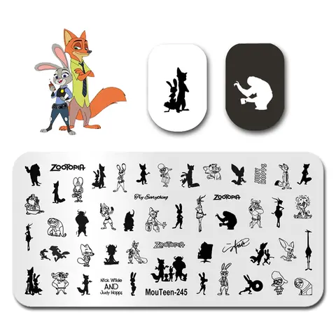 MouTeen-245 Disney ZooTopia Nick Wilde Shadow Nail Stamping Plates Manicure Set For Nail Art Stamper