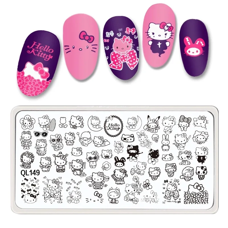 1pc Hello Kitty Nail Art Printing Stencils Sticker Winter Design Nail Stamping Plate Kuromi/Mickey/Kitty Cat Image Nail Template