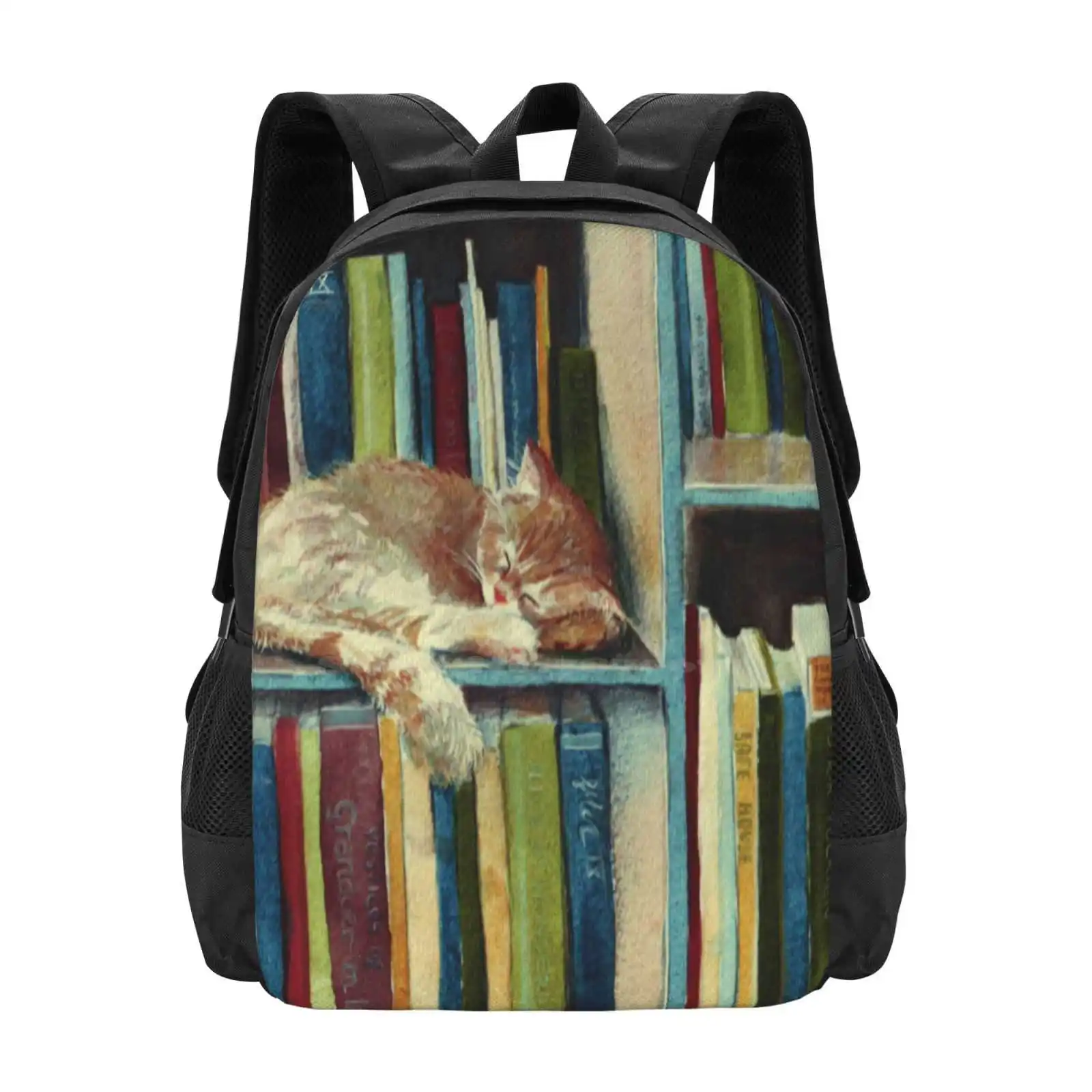 Quite Well Read New Arrivals Unisex Bags Student Bag Backpack Animal Birthday Bookcase Cat Ginger Library Sleeping Sarah