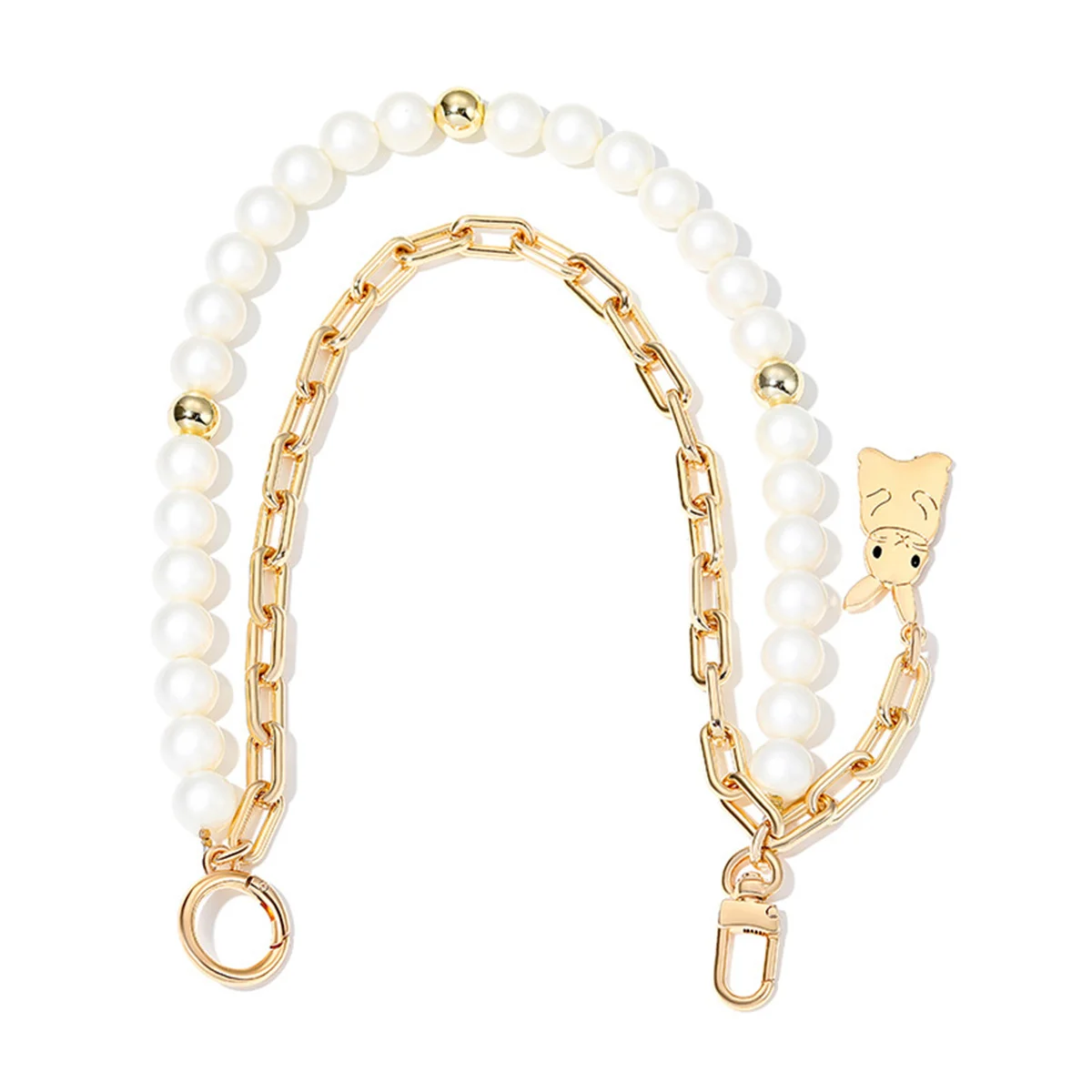 New Double-layer Pearl Decorative Chain with Rabbit Charm Suitable for Bag DIY Makeover Versatile Bag Chain Accessory