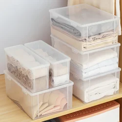 WORTHBUY Transparent Plastic Underwear Storage Box With Lid Dustproof Clothes Organizer Bedroom Socks Quilt Cover Storage Case