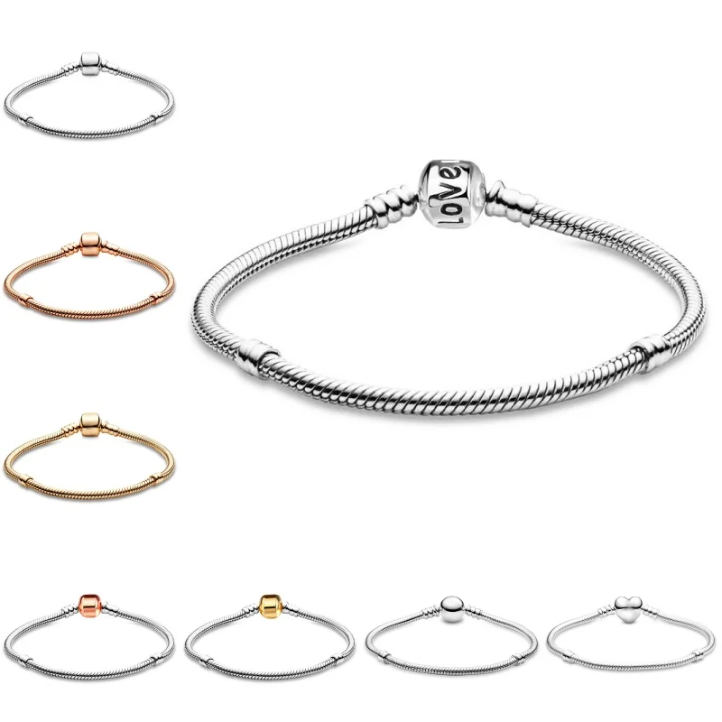 

New Unisex Many Style Love Round Beads Snake Bone Basic Chain Charm Bracelet DIY Women Girl Mom Fine Jewelry Christmas Gifts