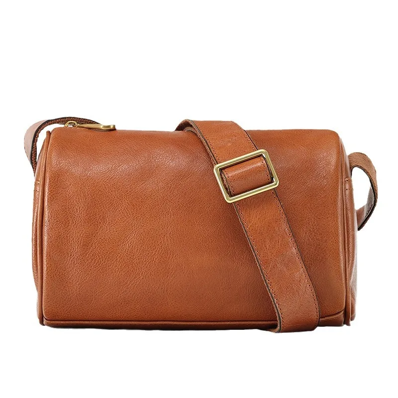 

Цилиндрическая сумка через плечо, женские сумки из натуральной яловой кожи, повседневные модные повседневные универсальные сумки на молнии, винтажные кошельки