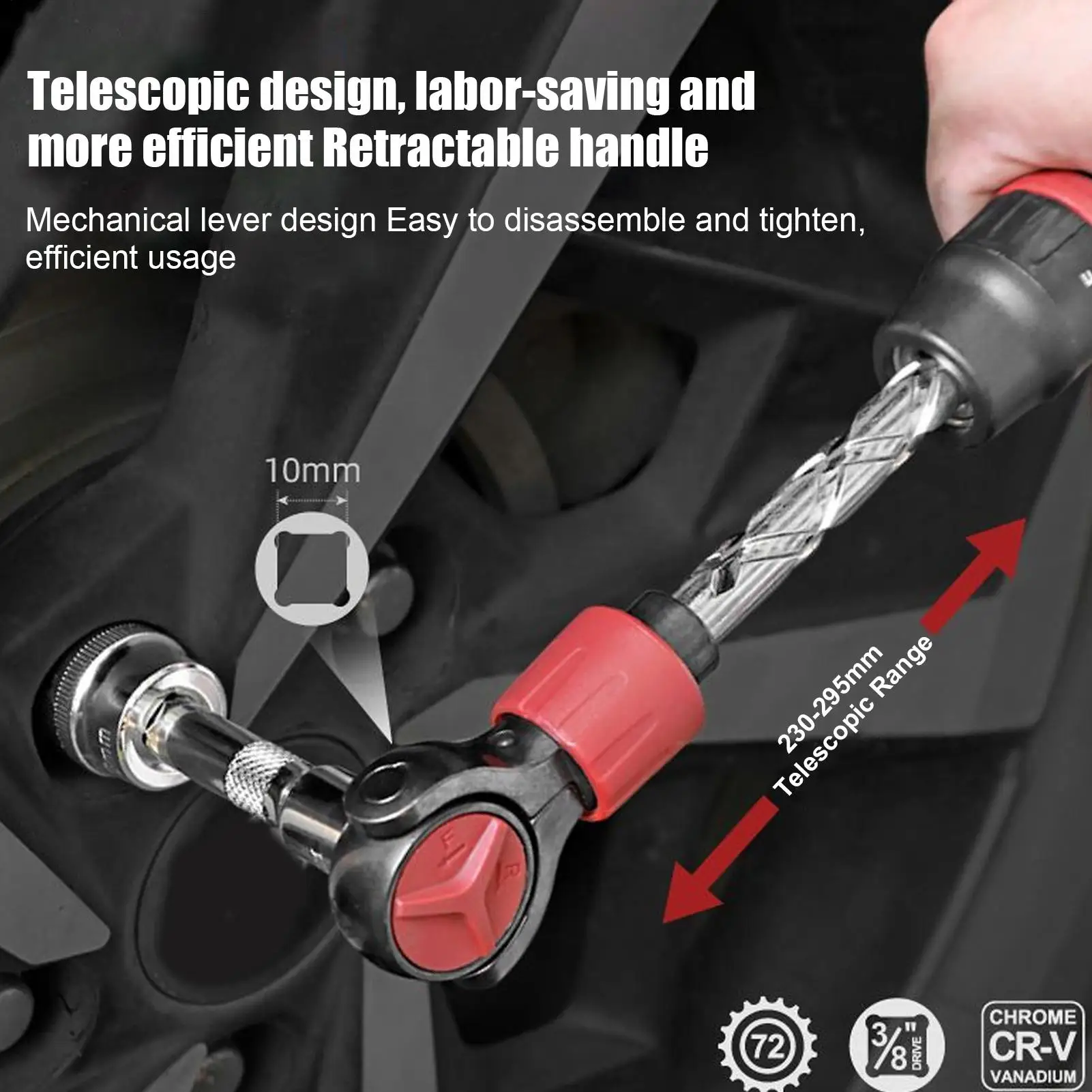 Chave de catraca 3/8-Polegada chave de soquete 72 dentes ergonômica com aperto antiderrapante cabeça giratória reversível liga-desliga soquete de aço para