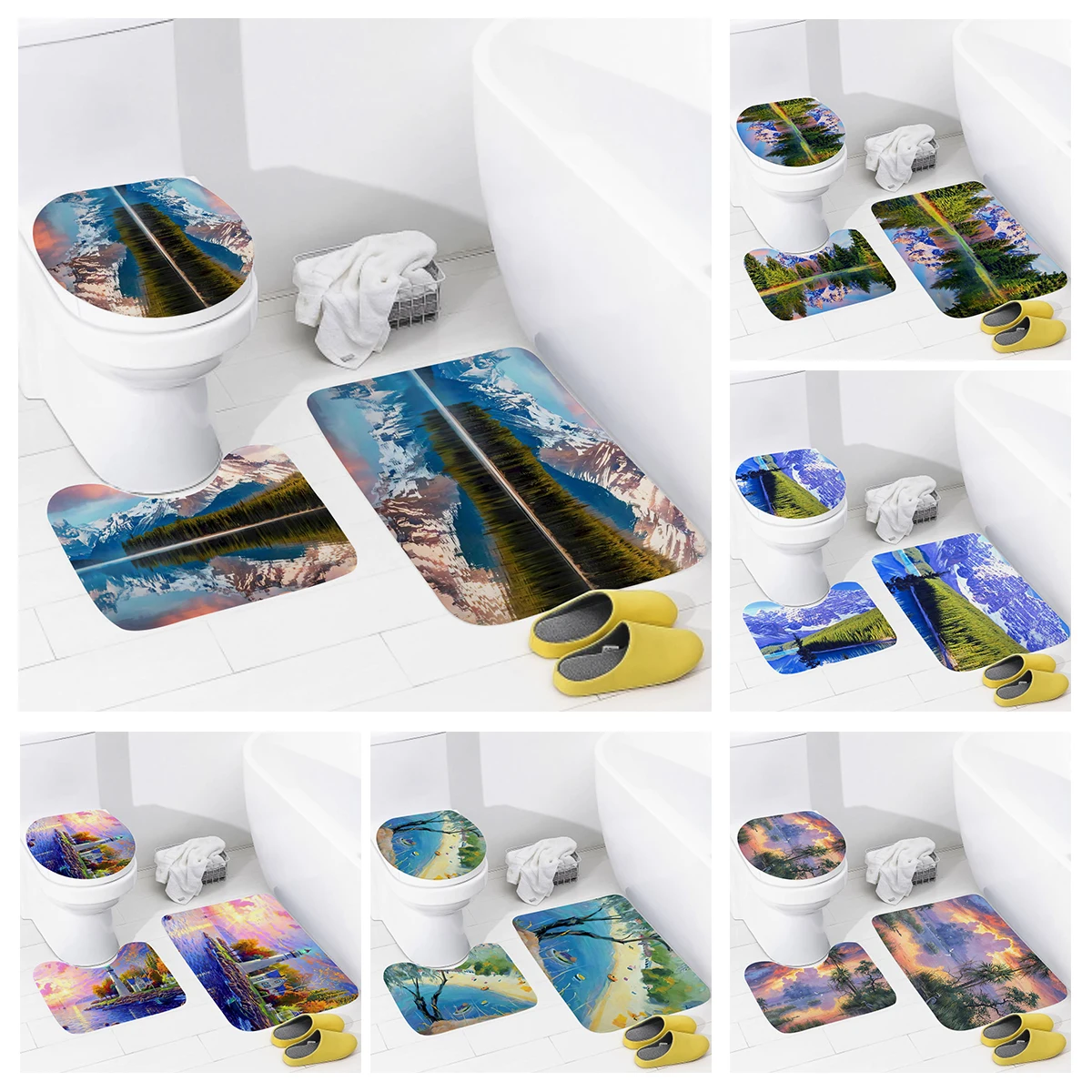 home bathroom floor mats Oil painting style Bath Foot mat modern bathroom accessories rug Toilet mat Bathtub anti-slip carpet