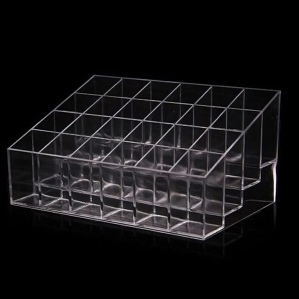 24 Grids Lipstick Nail Polish Organizer Acrylic Lipstick Display Stand Makeup Organizer Storage Box Brushes Holder Cosmetic Case