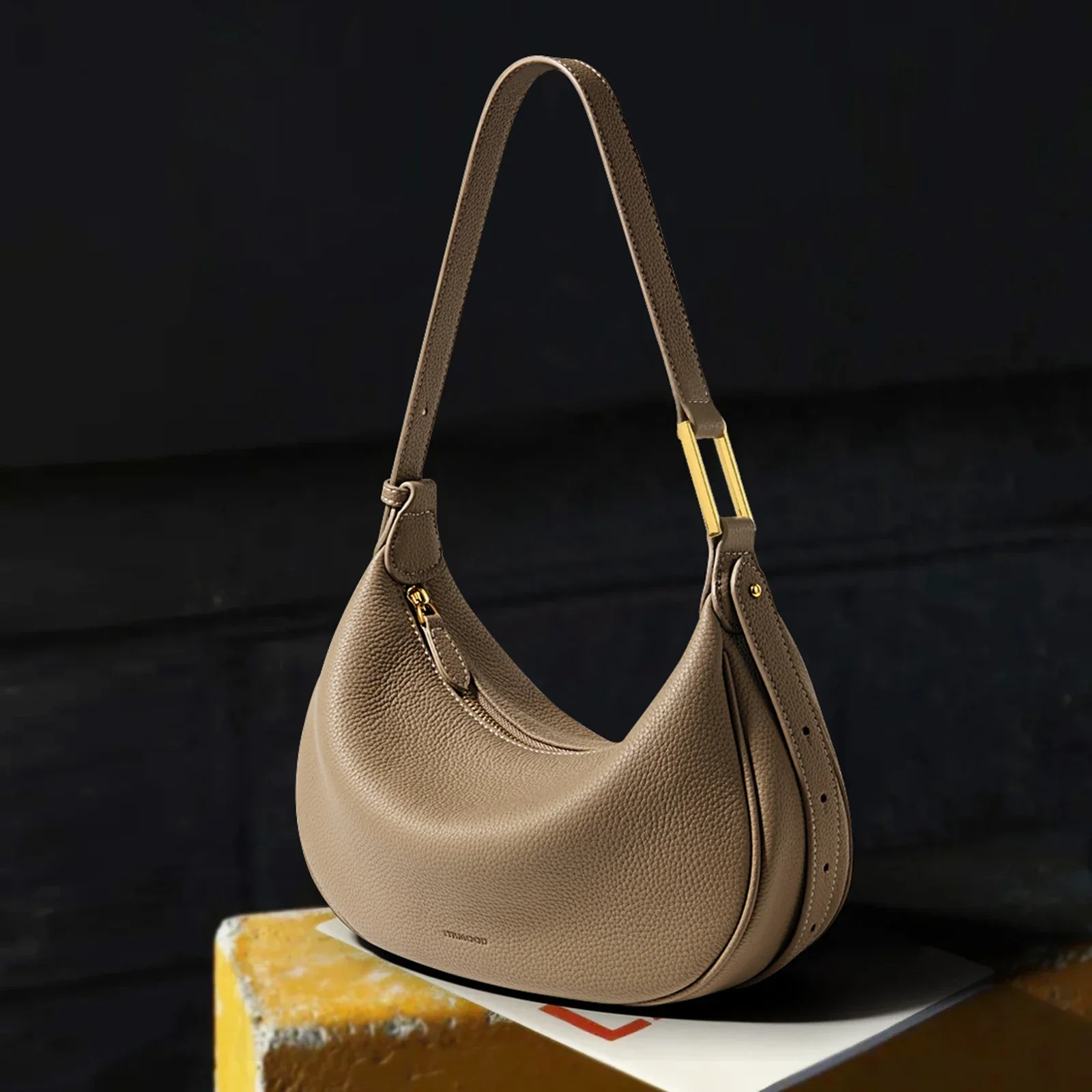 ITAMOOD Retro Style Saddle Shoulder Bag Solid Color Hobo Bag Women\'s Leather Underarm Purse Luxury Brand Bag