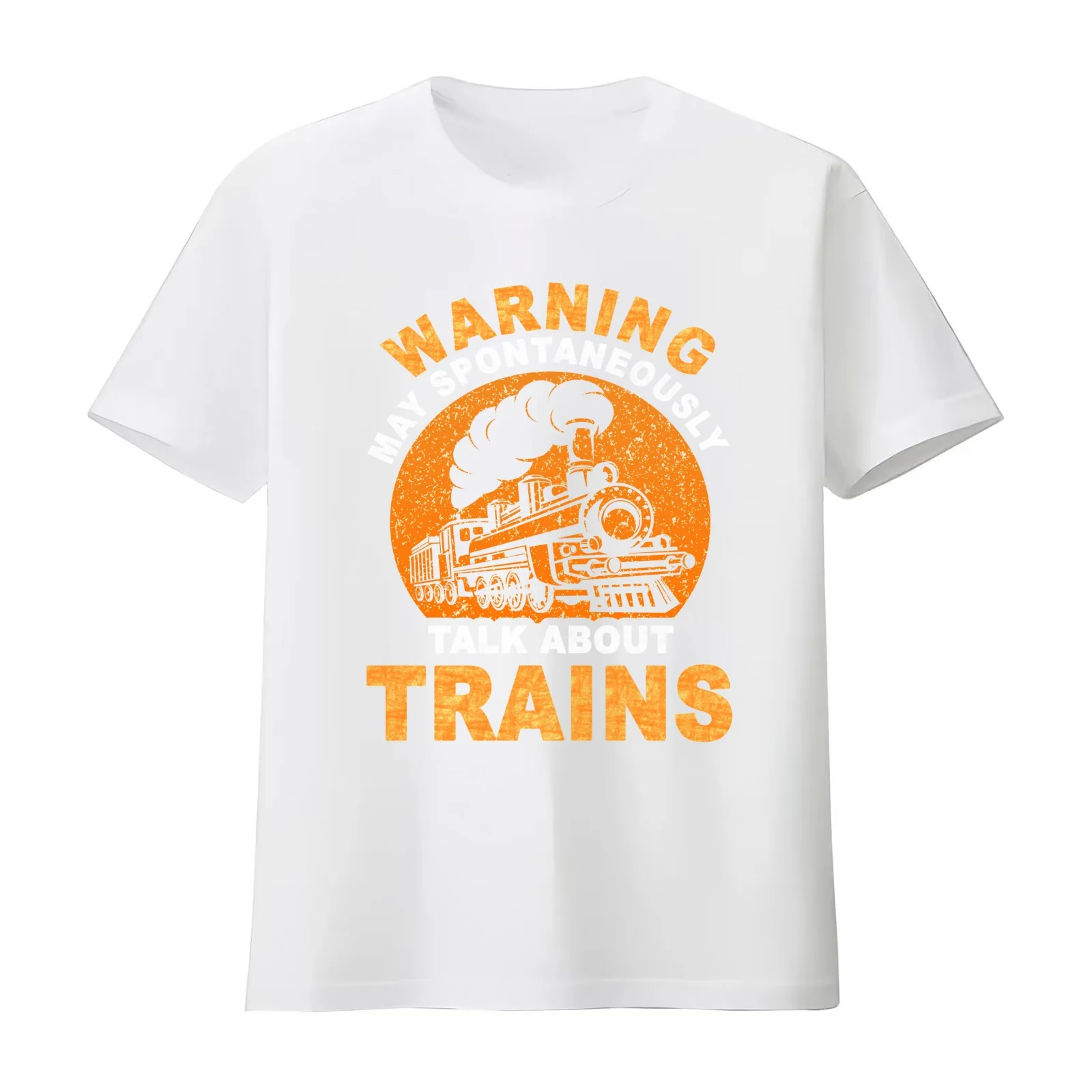 WARNING MAY SPONTANEOUSLY TALK ABOUT TRAINS T-Shirt Summer Casual Cotton Tee Oversized Streetwear Tops Vintage Graphic Print