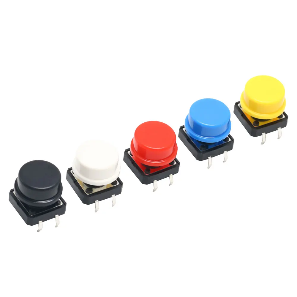 Bouton poussoir tactile momentané avec kit, micro-interrupteur, blanc, noir, jaune, bleu, rouge, 12x12x7,3mm, 12x12x7.3mm