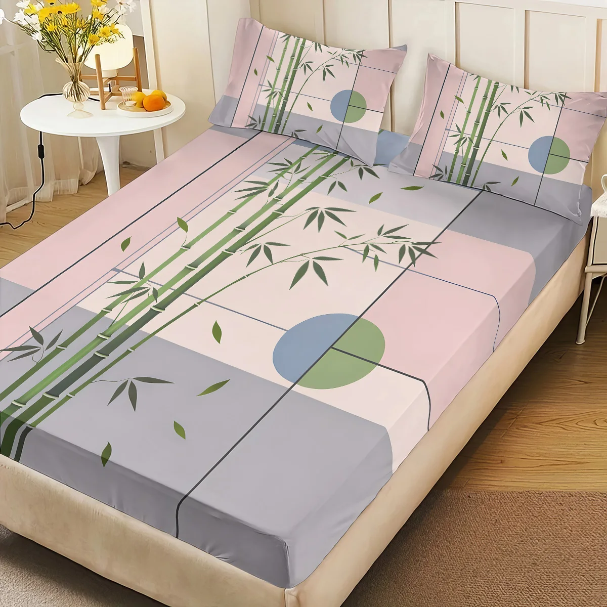 3pcs Green Bamboo Printed Coreless Bed Sheet Set In Multiple Sizes, Soft Bed Cover, Bedroom Bedding Decoration, Machine Washable