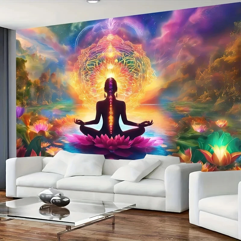 VIKAMA Sieben-Chakra-Wandteppich Yoga-Meditation Wandbehang Spirituelle Ästhetische Dekoration für Schlafzimmer Wohnzimmer