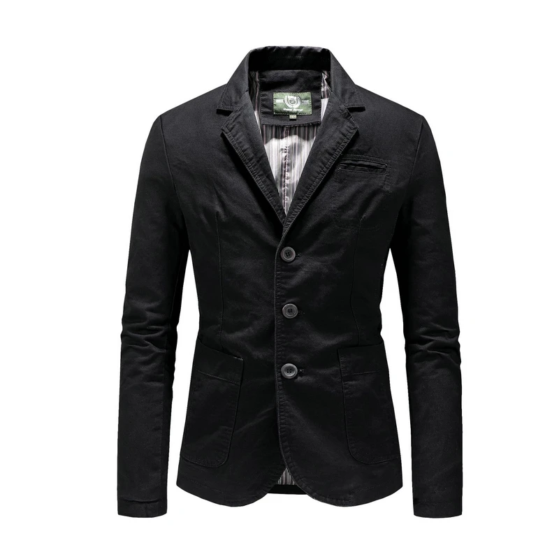 New Men\'s Suit Jacket Blazers Male Spring Autumn Pure Cotton Solid Casual Stylish Man Vintage Clothing Outerwear Coat Streetwear