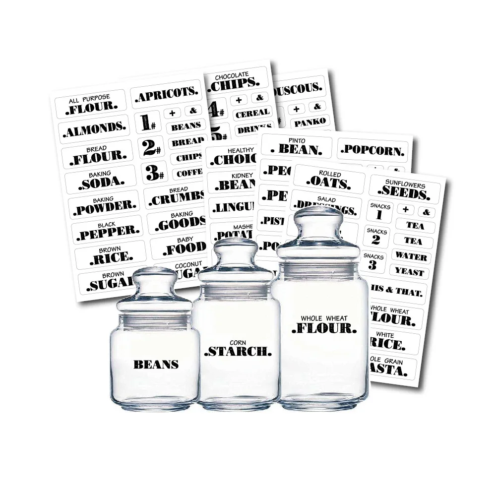 

132pcs/6 Sheet Self-Adhesive Kitchen Food Label Creative Transparent Waterproof Sticker DIY Pantry Category Tags Ornament Mark