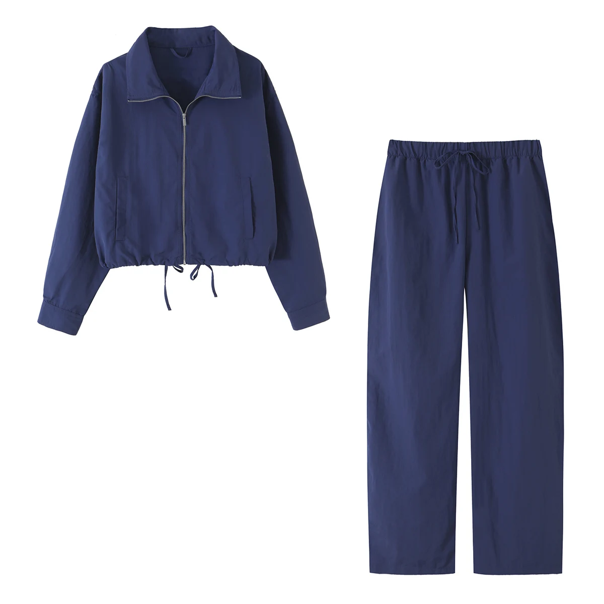 Women's 2 Piece Set 2026 New Fashion Mid-Rise Tech Fabric Pants Elastic Waist Long Sleeve High Neck Jacket Matching Outfit