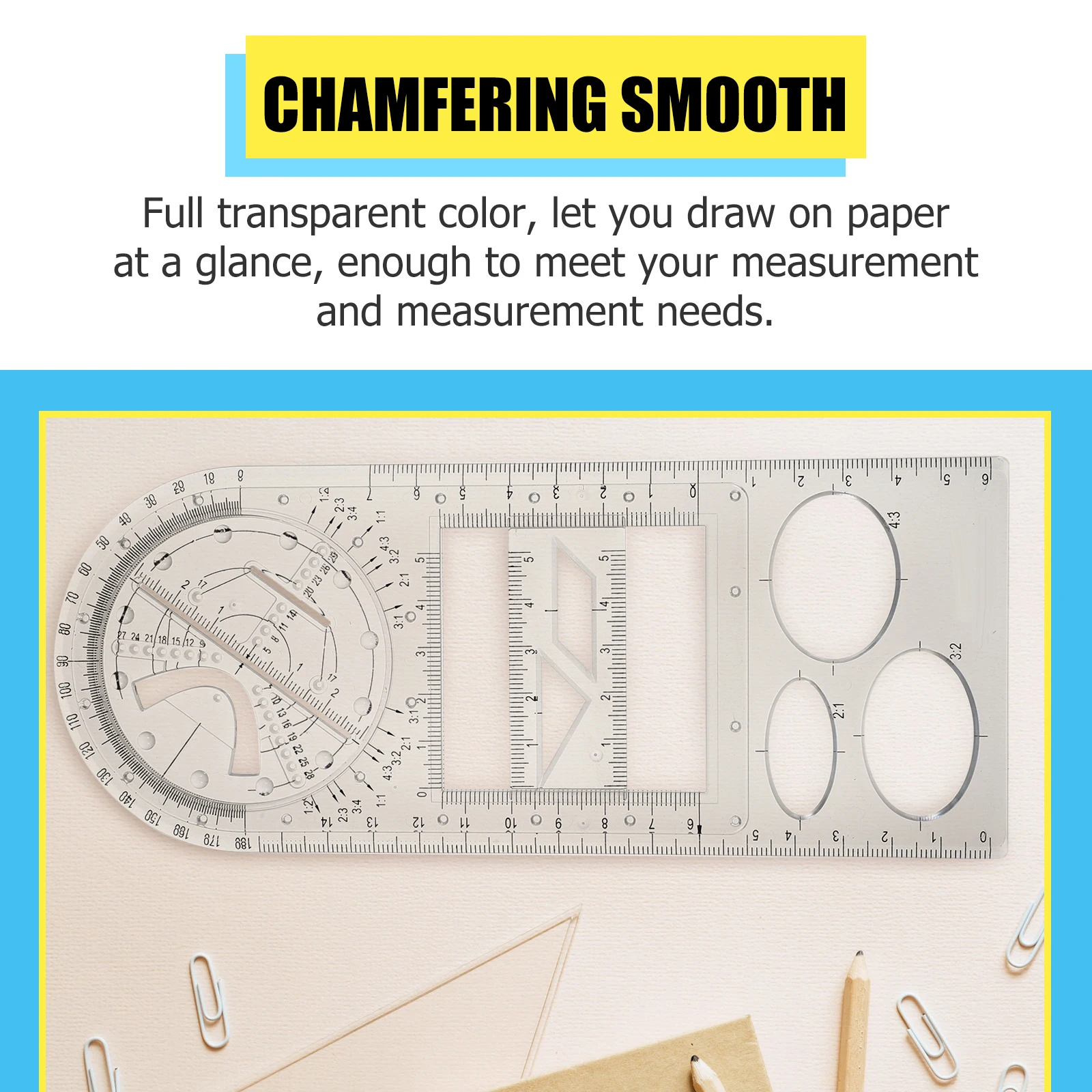 

1 Set Geometric Drawing Ruler Multifunctional Test Protractor Plastic Measuring Tool Clear Scale Precision Students