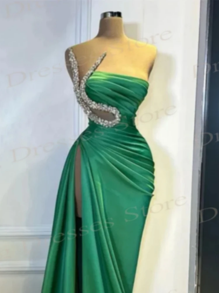 2024 Klassieke Groene Zeemeermin Sexy Avondjurken Nieuwe Strapless Side High Split Geplooide Galajurken Formele Feestdag Vestido De Fiesta