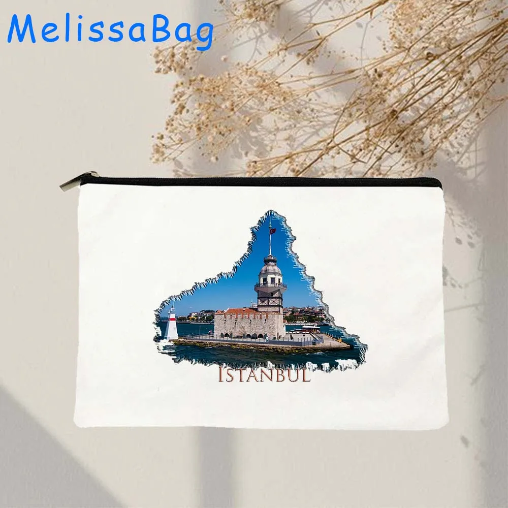 Istanbul turchia Turkish City Travel Souvenir Urdu Sultan abu moschea Galata Tower Canvas Cosmetic Makeup Bag astuccio per matite