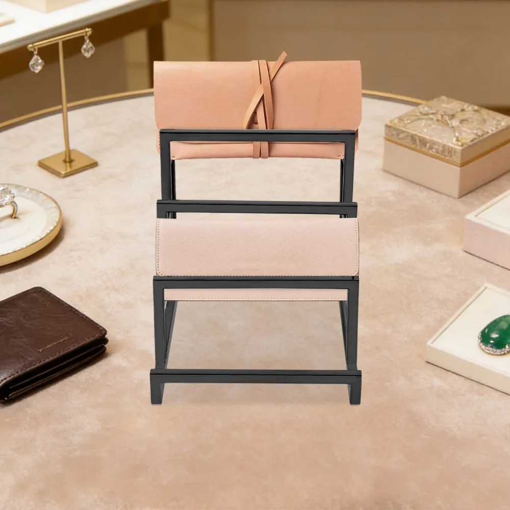 

Stainless Steel 4-Layer Wallet Display Stand Black - Electroplated Rust-Resistant, Compact Design with Raised Baffle, for Home