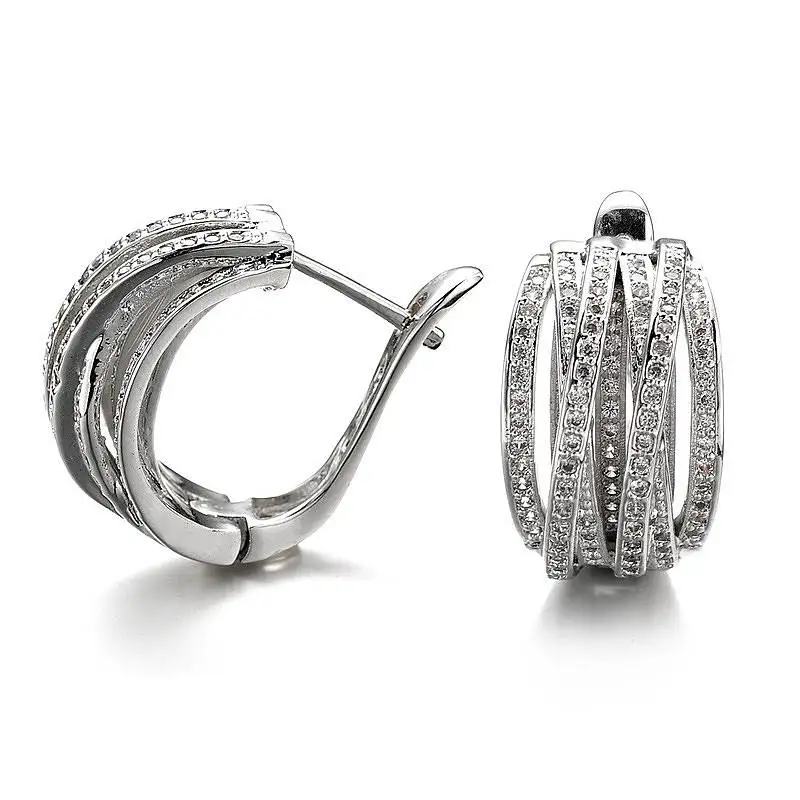 Huitan Luxus Klaue Design Dame Creolen Voll Helle Zirkonia Silber Farbe/Gold Farbe Zubehör Trendy Party Schmuck