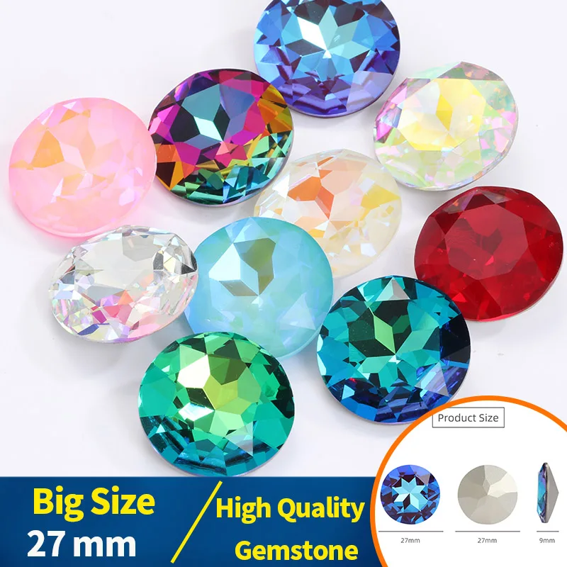 Pipatian 1/5/9Pcs 27MM Big Round Gemstone High Quality Rhinestone for Handicrafts Loose Rivoli Crystal Flower Diy Crafts Crystal