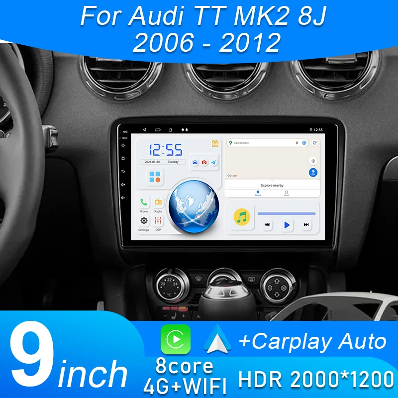 

Android 15 WIFI+4G Carplay Car Radio GPS For Audi TT MK2 8J 2006 2007 2008 2009 2010 2011 2012 Car Stereo Multimedia Player DSP