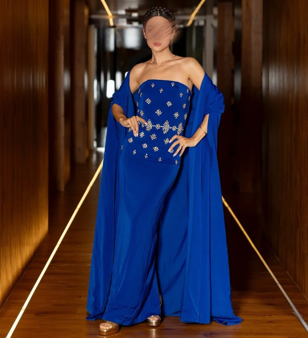 맞춤형 라인스톤 스트랩리스 롱 드레스, 특별한 날, 프롬, 여성용 럭셔리 숄 이브닝 파티 가운, 정교한 글리터