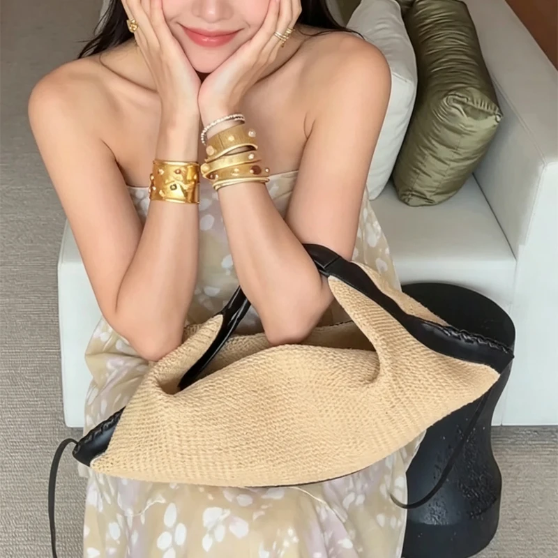 Twist-Wound Handle Raffia Tote Bags For Women Luxury Designer Handbags Purses 2026 New In Grass Knitting Beach Underarm Shoulder