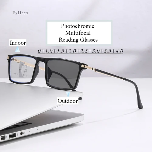 Nueva moda TR90 Gafas de lectura multifocales fotocromáticas Gafas de sol bifocales al aire libre Deportes Anti Azul Gafas de cerca de lejos Gafas