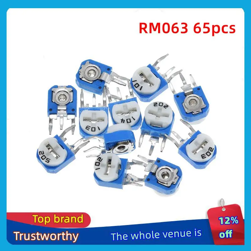 65 قطعة RM063 عمودي أزرق أبيض طقم مقاوم قابل للتعديل 100 أوم -1 متر أوم 13 أنواع * 5 قطعة = 65 قطعة