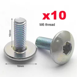 10pcs Big Flat Round Head Inner Hexagon Screw Bolt M6 6mm M6X16 Dark Silver for Motorcycle Scooter ATV Moped Plastic Cover