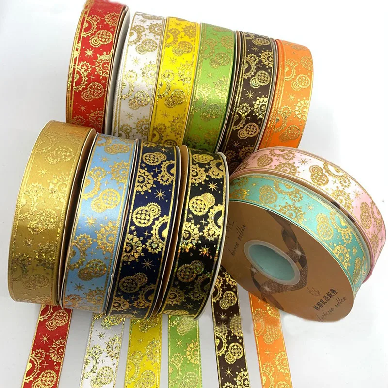 2.5cm 48/96/144Yard Satin ribbon Gold Poker queen Barto Badge ribbons DIY bowtie jewelry Headband ribbon flower gift package